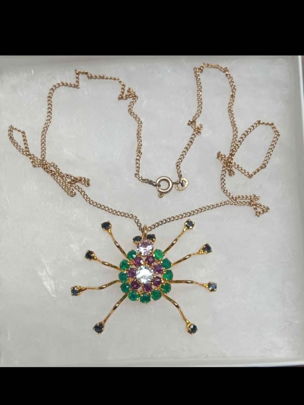 Gold Spider With Multicolored Stones Pin/pendant Necklace